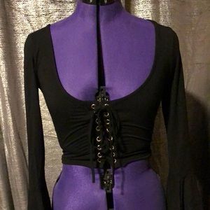 Black Lace up Crop Top